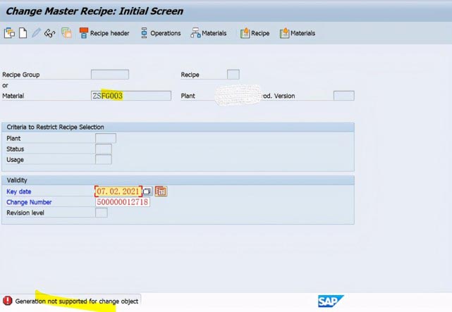 SAP PP使用ECR去修改Recipe主数据，报错：相关功能不支持 图2